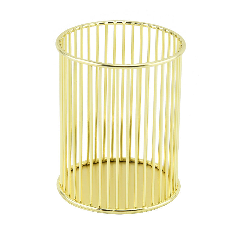 Upgrade Your Desk with This Stylish Golden Metal Pen Holder - Perfect for Home & Office Organization!