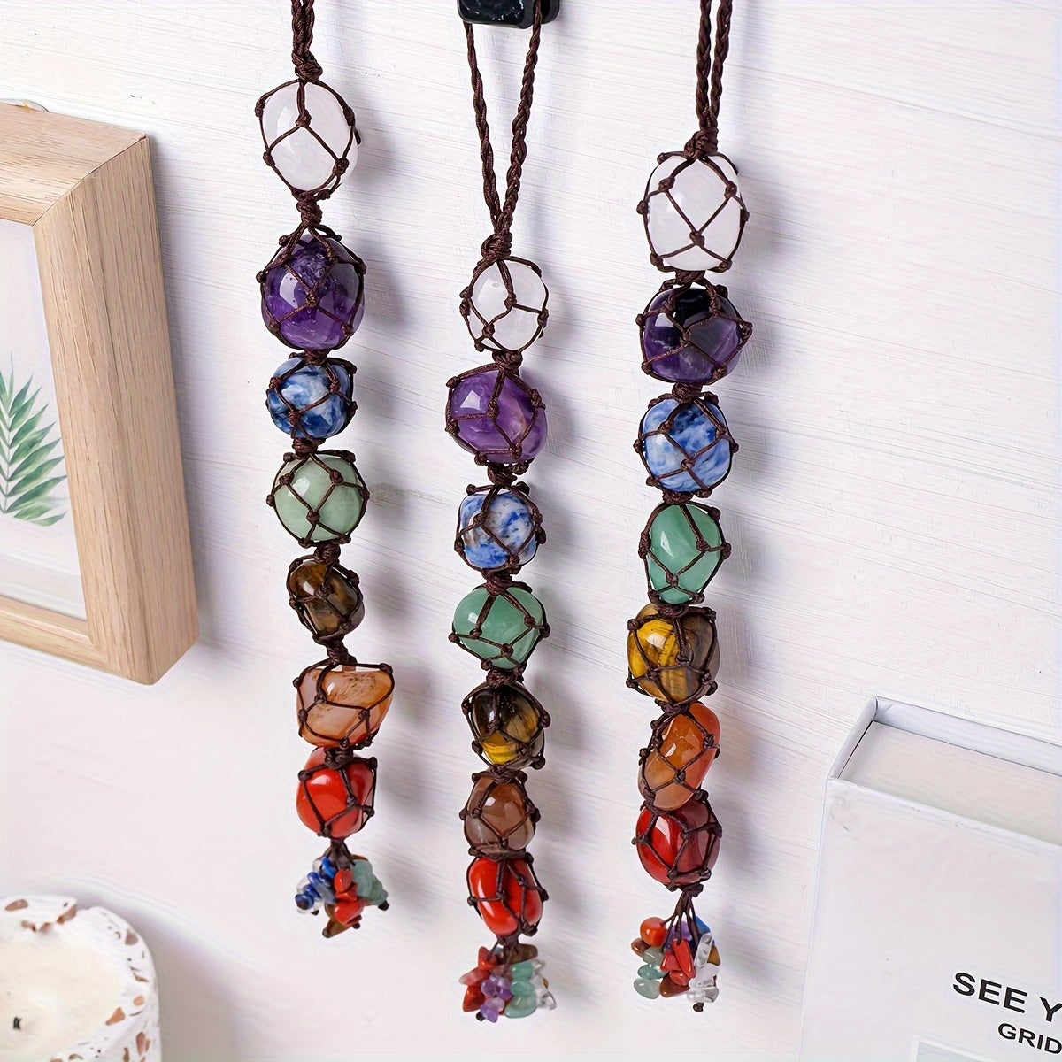 1pc Natural Crystal Chakra Tumbled Stone Pendant Car Hanger Polished Crystal Home Feng Shui Hanging Jewelry New Year Valentine'S Day Father'S Day Holiday Gift