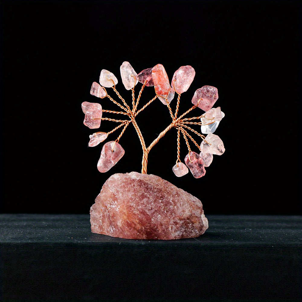 1PC Natural Gemstone Crystal Lucky Tree With Raw Stone Base, Home Office Desk Living Room Crystal Decor Mini Sized