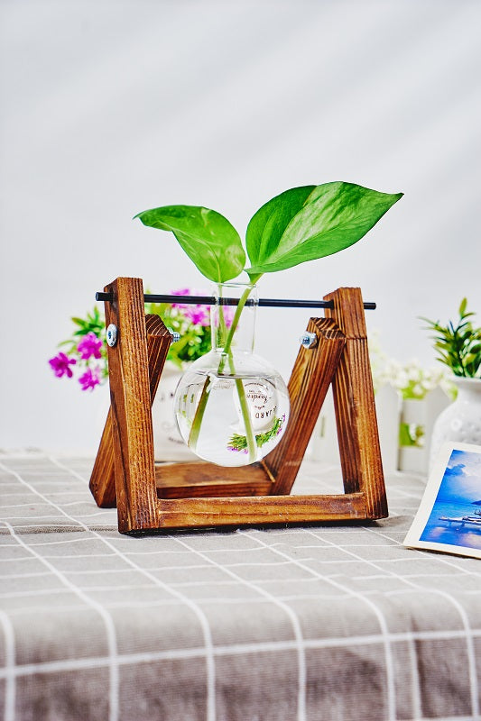 1pc Clear Glass Tabletop Planter Propagation Station in Wooden Rack Terrarium for Plants, Hydroponic Plant Vases for Office Home Decor Room Decoration