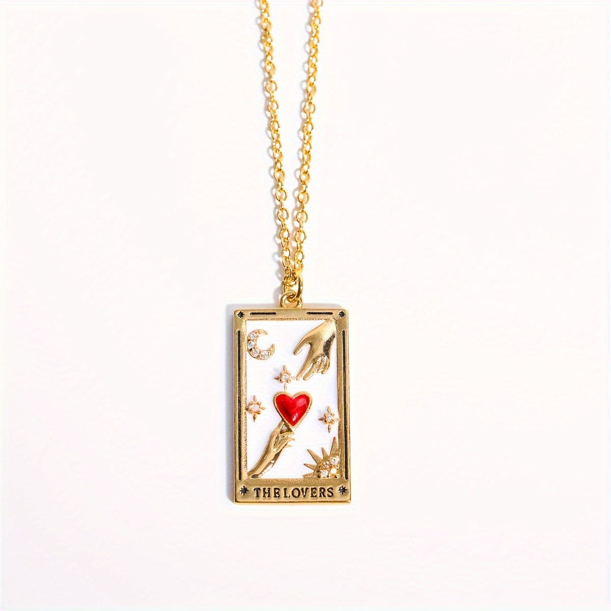 1pc Vintage Tarot Necklace with Sun Moon Heart World Card Pendants - Golden-Tone -Coated Astrology Symbols, Elegant Celestial Jewelry for Women, Casual Attire & Gift Idea, Zodiac Jewelry, Intricate Detailing, Bead Chain