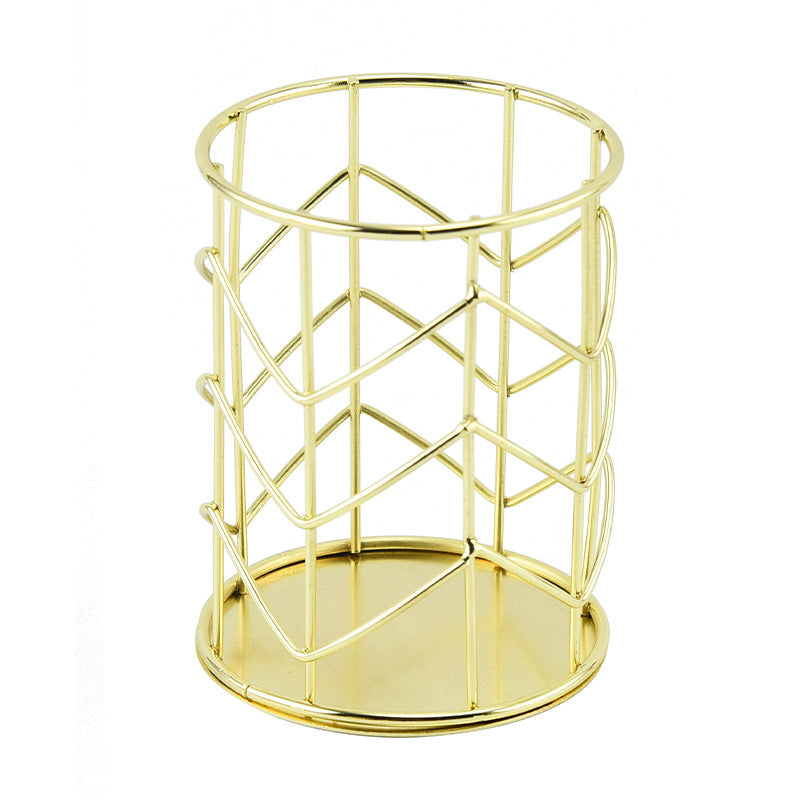 Upgrade Your Desk with This Stylish Golden Metal Pen Holder - Perfect for Home & Office Organization!