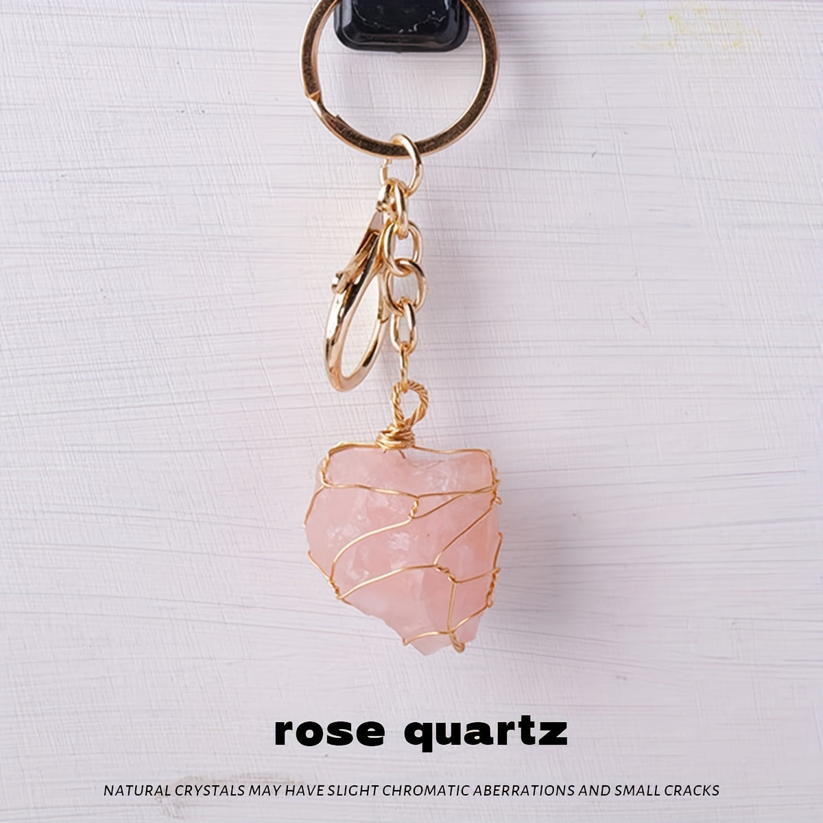 Single Natural Crystal Raw Stone Keychain - Handcrafted Golden Wire Mesh Bag with Unpolished Gemstone, Sports Themed Lobster Clasp Decorative Key Chain for Christmas