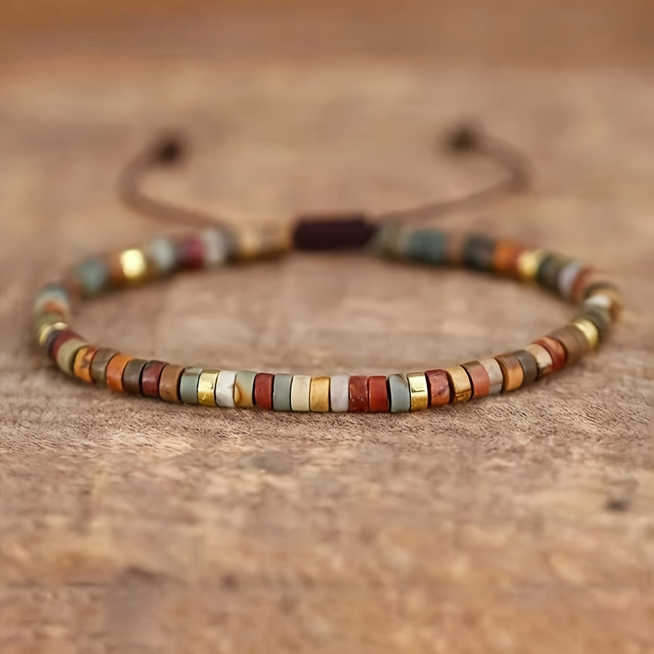 1pc Vintage Elegant Wooden 7 Chakra Healing Rock Bracelet for Women - Adjustable Reiki Yoga Beads, Daily & Party Wear, All-Season Accessory