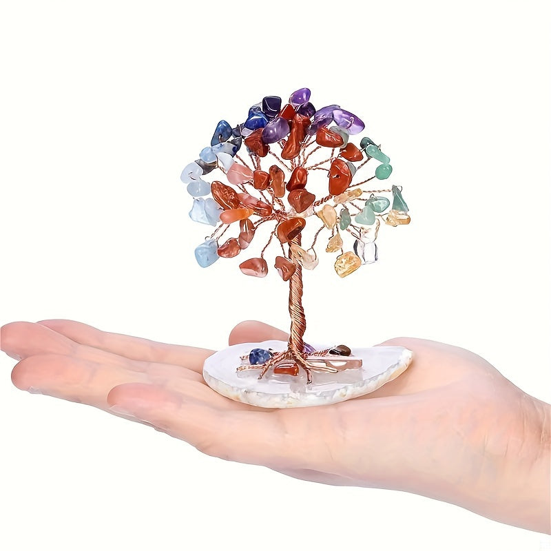 1pc 7 Chakra Crystal Tree - Natural Reiki Gemstone for Home & Office Decor, Energy Balancing, and Prosperity Attraction