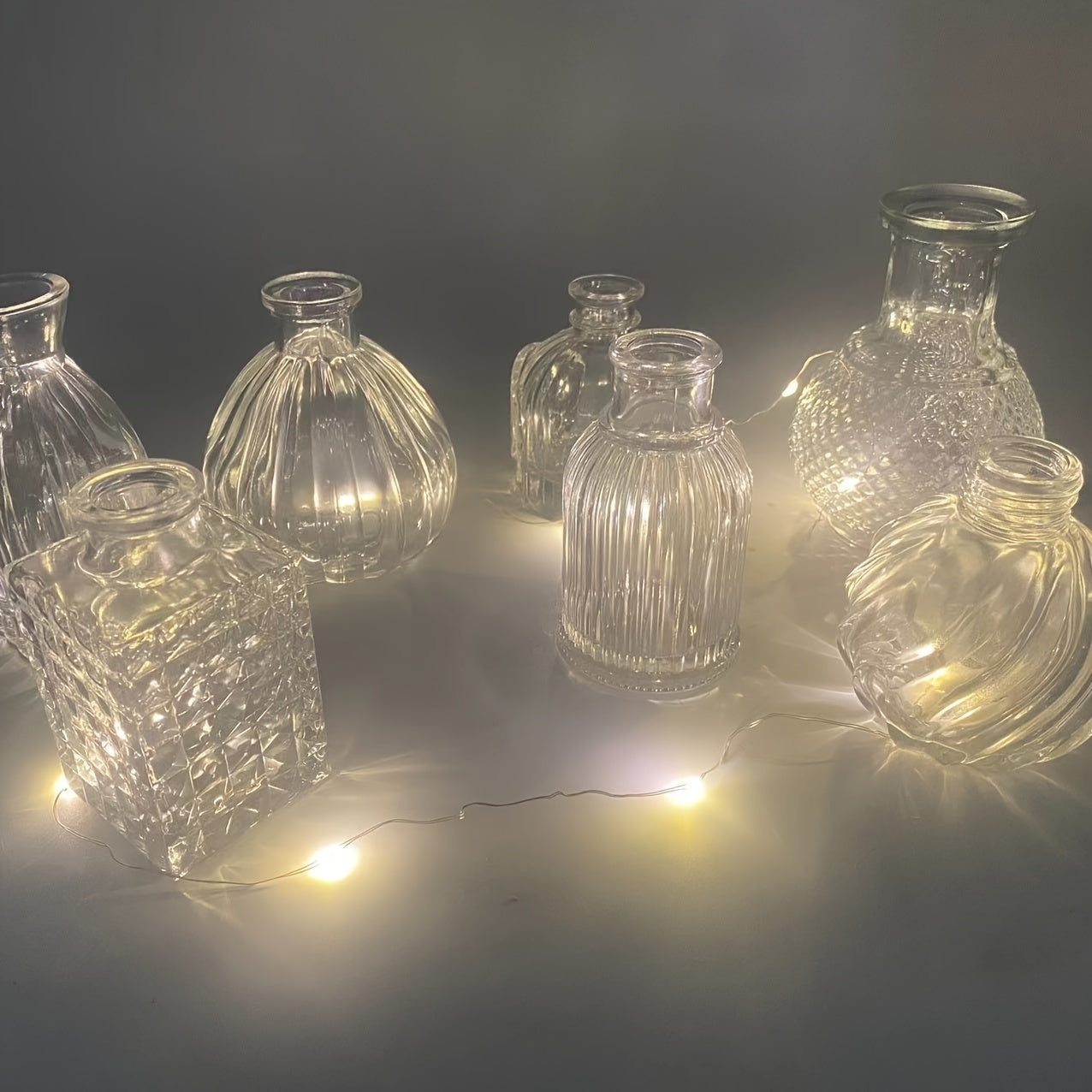 7pcs Glass Vase Set, Retro Transparent Glass Bud Vase, Crystal Mini Flower Decorative Vase, Antique Decorative Small Opening Short Vase, Multi-Countryside Aesthetic Wedding Table Center