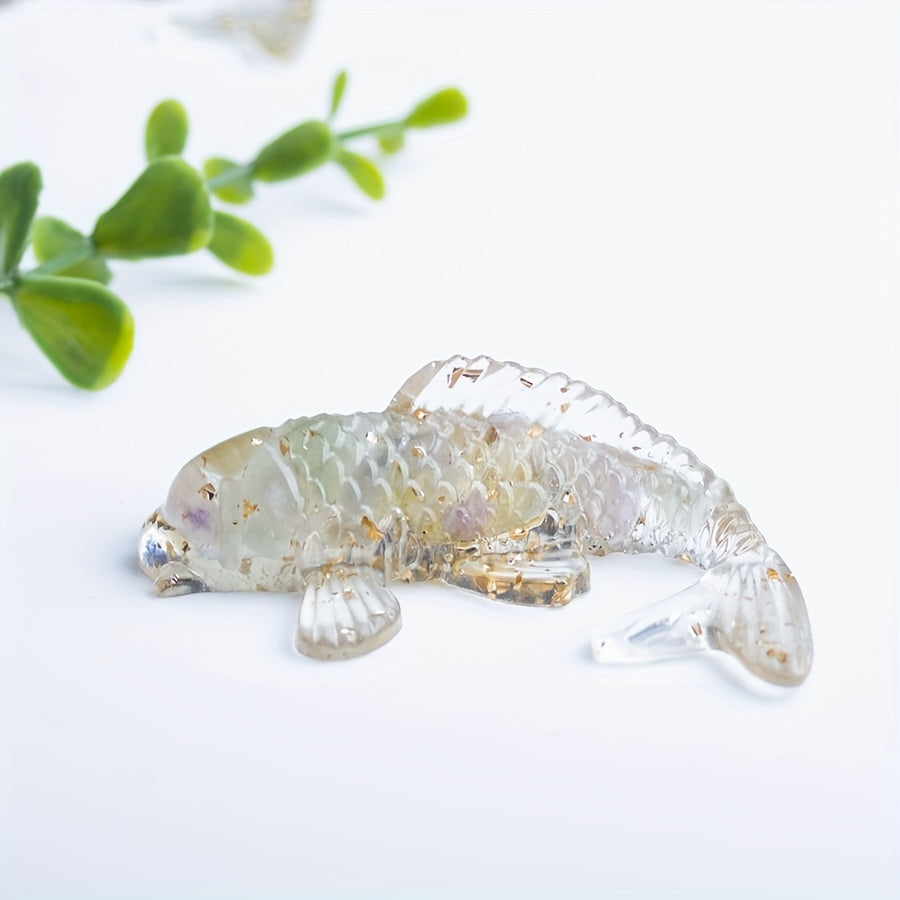 1pc Elegant Crystal Fish Ornament - Handcrafted Resin & Natural Crystal Gravel, Golden-Scaled Purple Koi Fish Design, Ideal for Home Decor, Perfect Gift