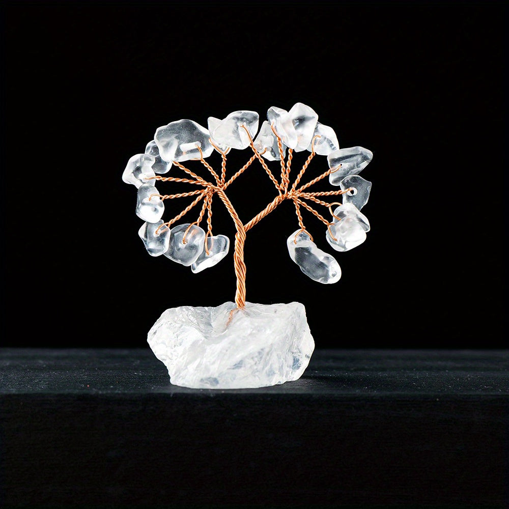 1PC Natural Gemstone Crystal Lucky Tree With Raw Stone Base, Home Office Desk Living Room Crystal Decor Mini Sized