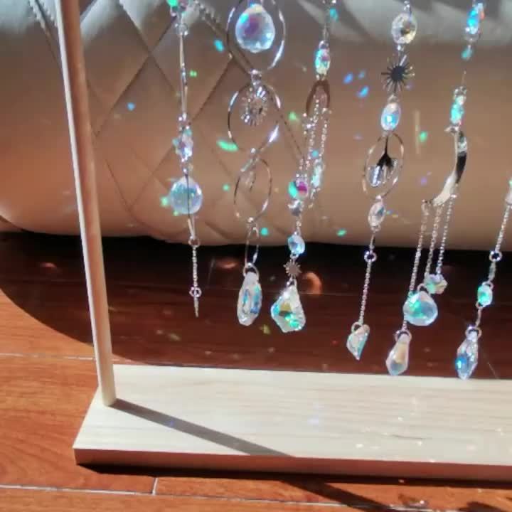 6pcs Beautiful Crystal Prism Sun Catcher - With Sun, Star, Moon, Lotus, Leaf Window Ornament and Chain - Garden Rainbow Maker Hanging Wind Chimes for Wedding, Party, Brass Div Jewelry
