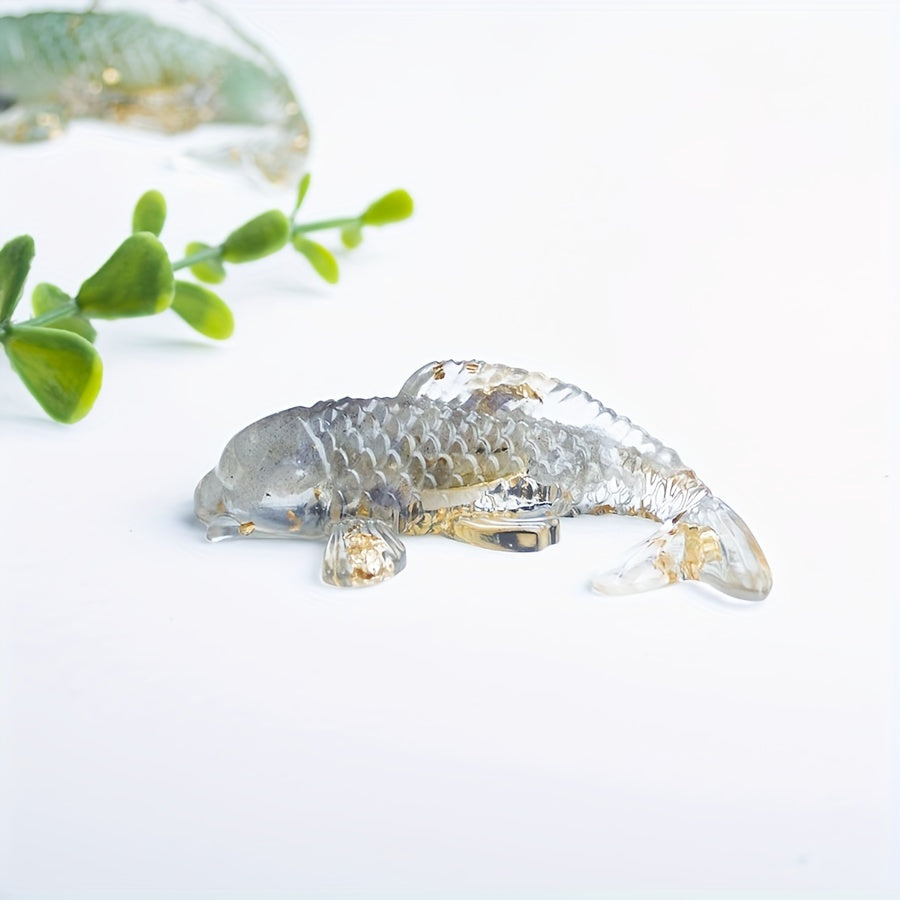 1pc Elegant Crystal Fish Ornament - Handcrafted Resin & Natural Crystal Gravel, Golden-Scaled Purple Koi Fish Design, Ideal for Home Decor, Perfect Gift