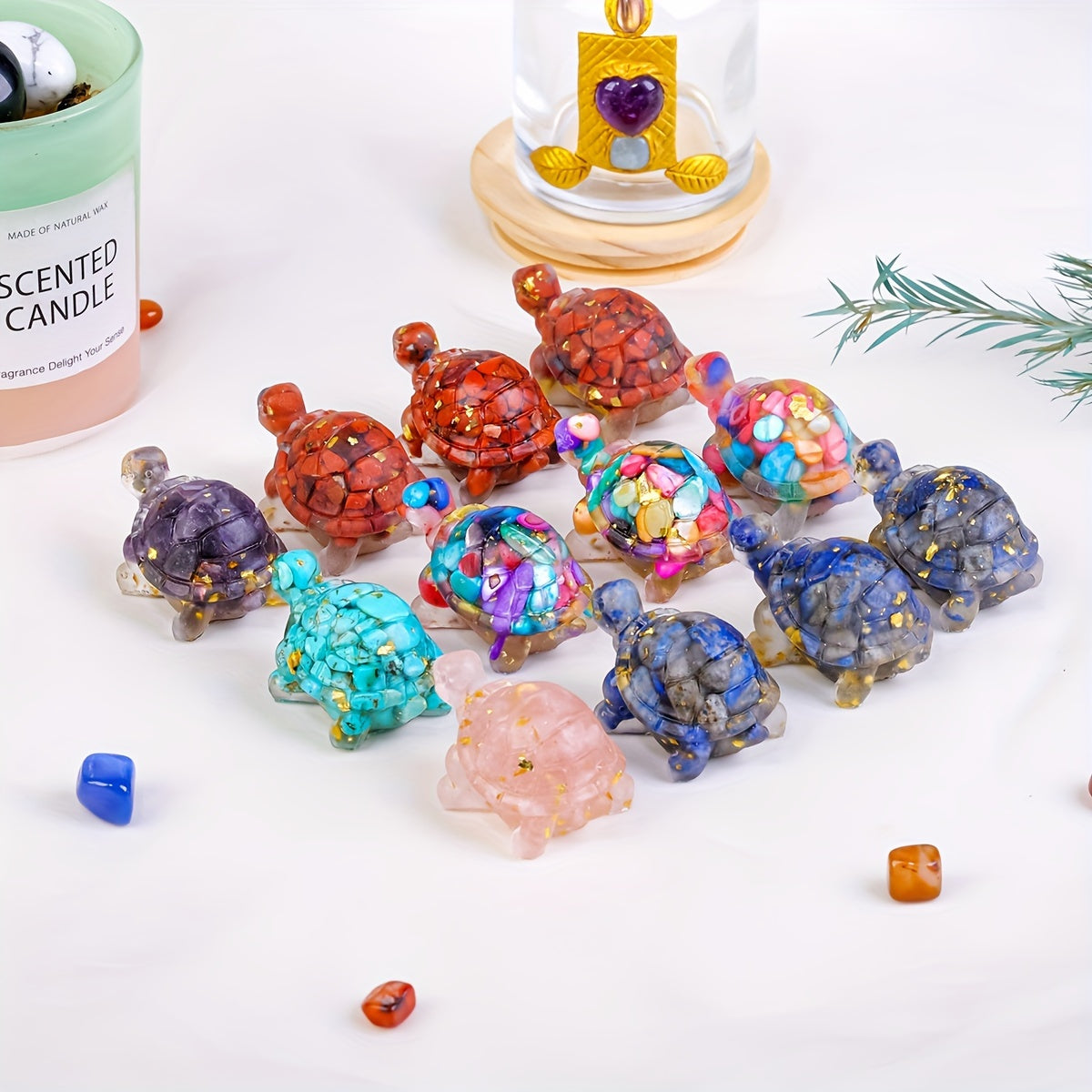 1pc, Natural Crystal Gravel Stone Resin Wrapped Small Turtle - Desktop Decoration Home Decoration, Chakra Meditation Gifts