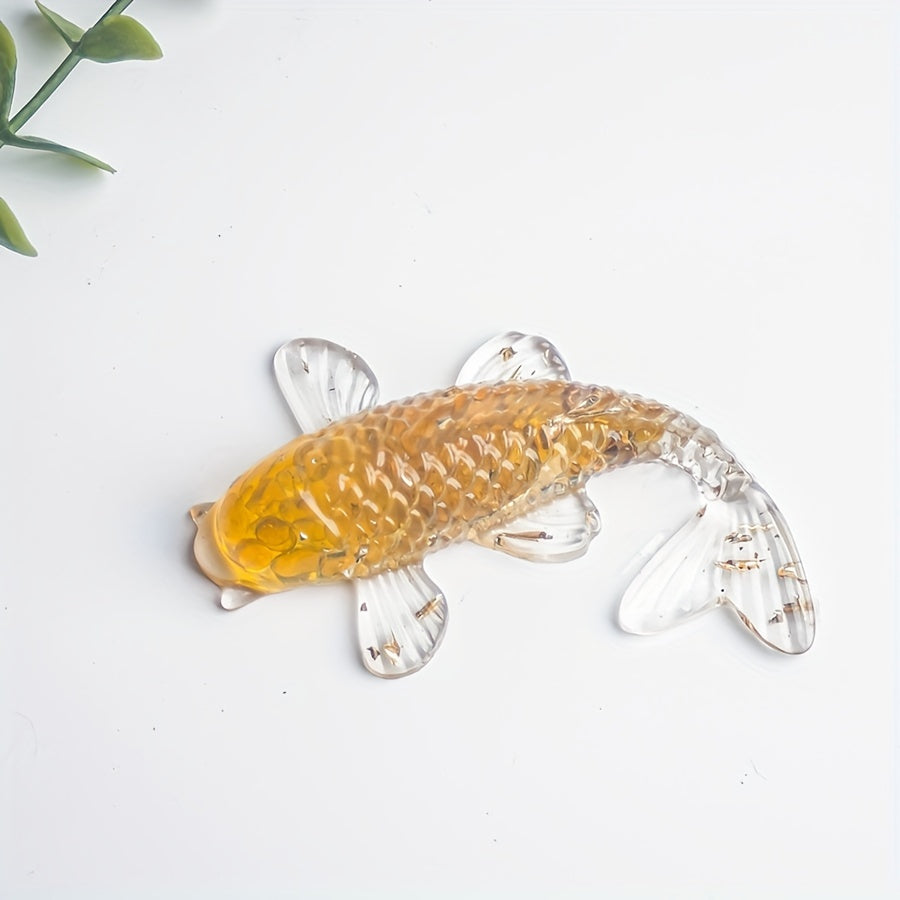 1pc Elegant Crystal Fish Ornament - Handcrafted Resin & Natural Crystal Gravel, Golden-Scaled Purple Koi Fish Design, Ideal for Home Decor, Perfect Gift