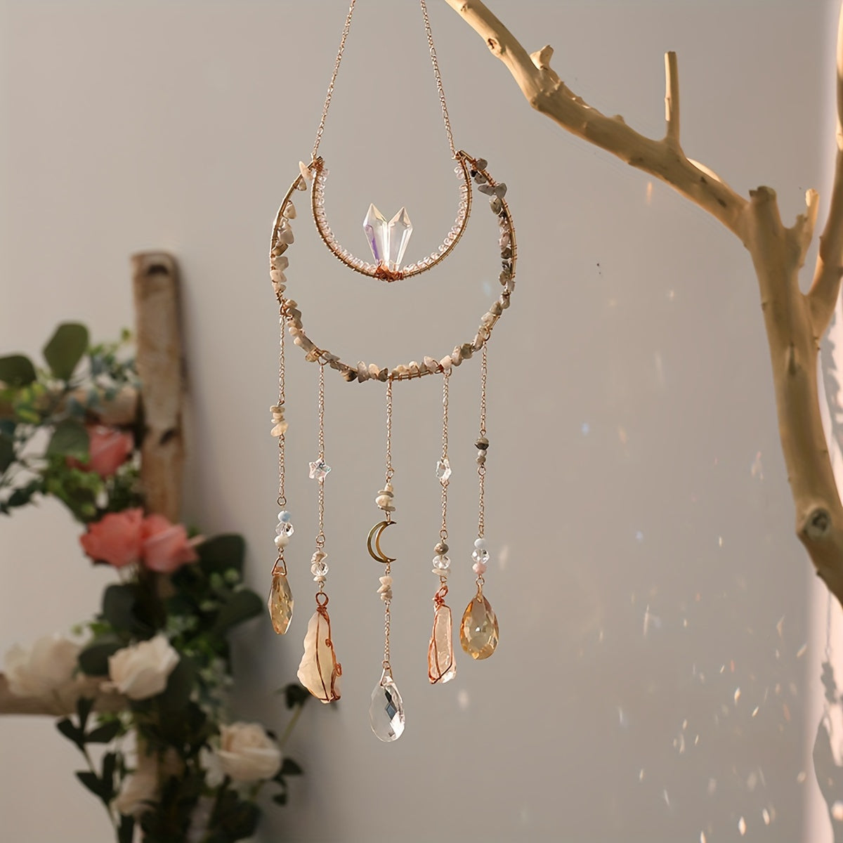 1pc Moon Crystals Dreamcatcher Suncatcher Crystal Dream Catcher Wind Chimes Crystal Ball Rainbow Maker Prisms For Charm Garden Suncatchers Indoor Window Outdoor Decor