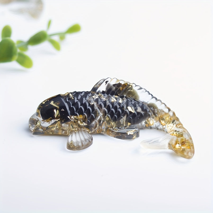 1pc Elegant Crystal Fish Ornament - Handcrafted Resin & Natural Crystal Gravel, Golden-Scaled Purple Koi Fish Design, Ideal for Home Decor, Perfect Gift