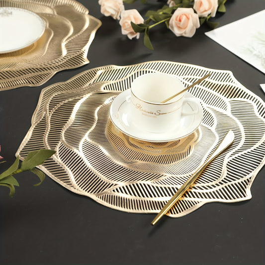 4pcs PVC Rose Flower Placemats, Hollow Out Washable Reusable Anti-slip Table Mats, Heat Insulation Pads, Tabletop Protection, For Weddings, Parties, Holidays, Graduations, Father's Day, Home Kitchen Dining Table Decor