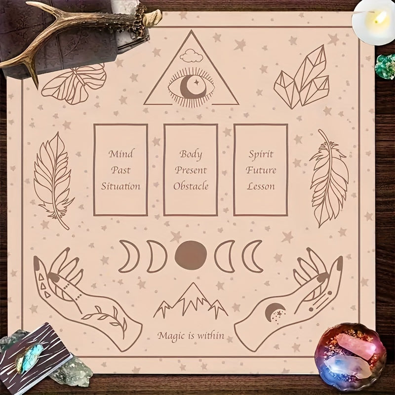 Mystical Pink Butterfly & Moon Phase Tarot Card Reading Cloth – 1pc Handmade Woven Polyester Altar Tablecloth for Divination & Room Decor, Rectangular Shape, 100% Polyester Material