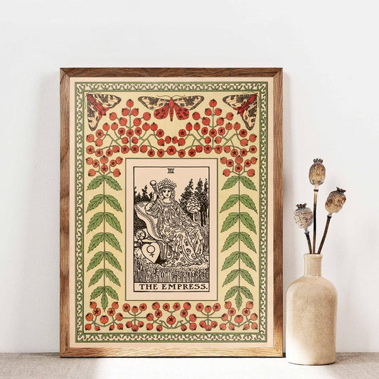 Art Deco Classic Modern Tarot Card Art Print, Canvas Wall Hanging Decor for Home Office, Living Room, Bedroom - The Empress Poster, Indoor Outdoor Waterproof Ink Artwork, Fantasy Leaf Pattern Portrait Orientation