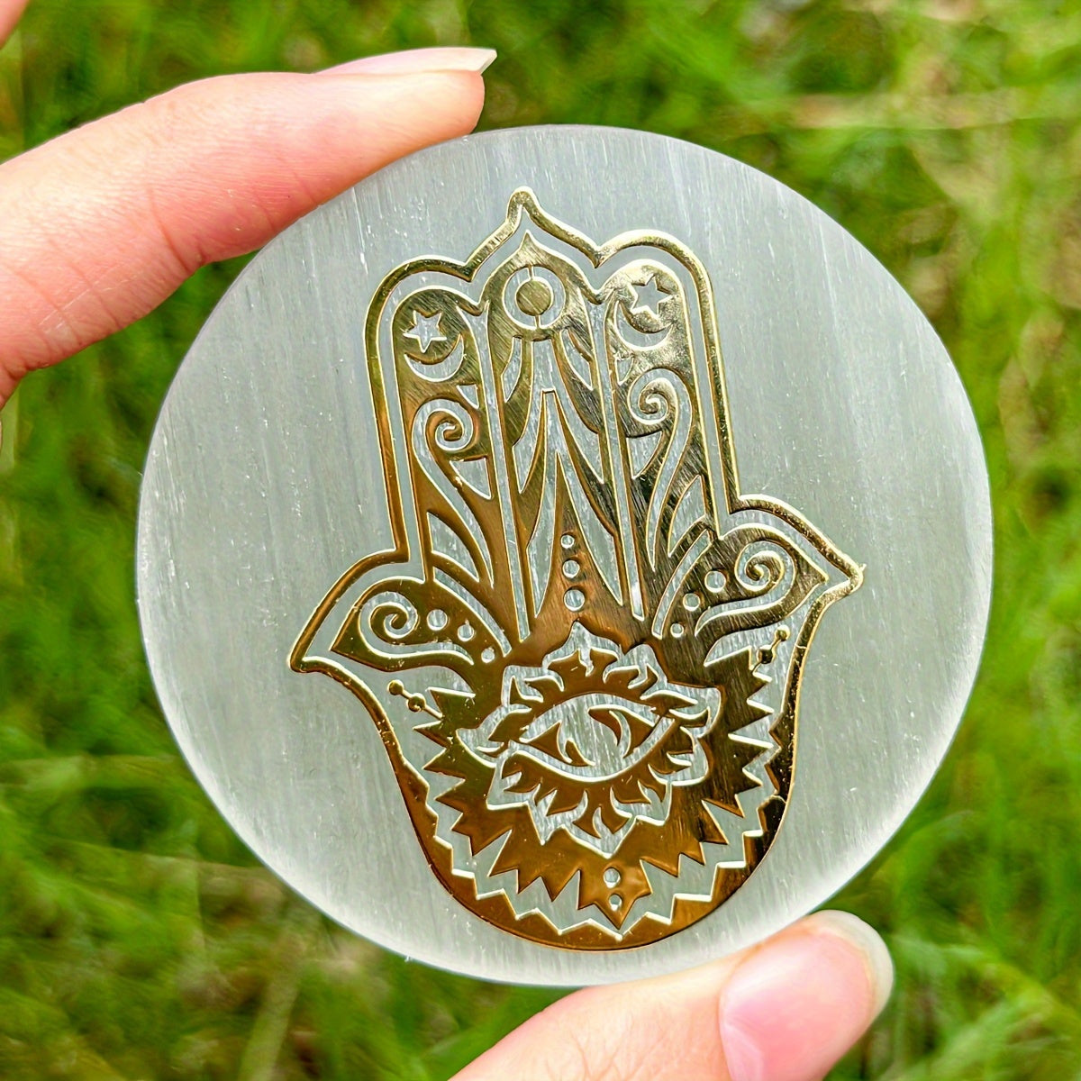 1pc Natural Selenite Slice, Irregular Crystal Stone Mixed Style Boho Star Moon Tree Flower Golden Tray Jewelry Accessories Art Craft Desktop Ornaments