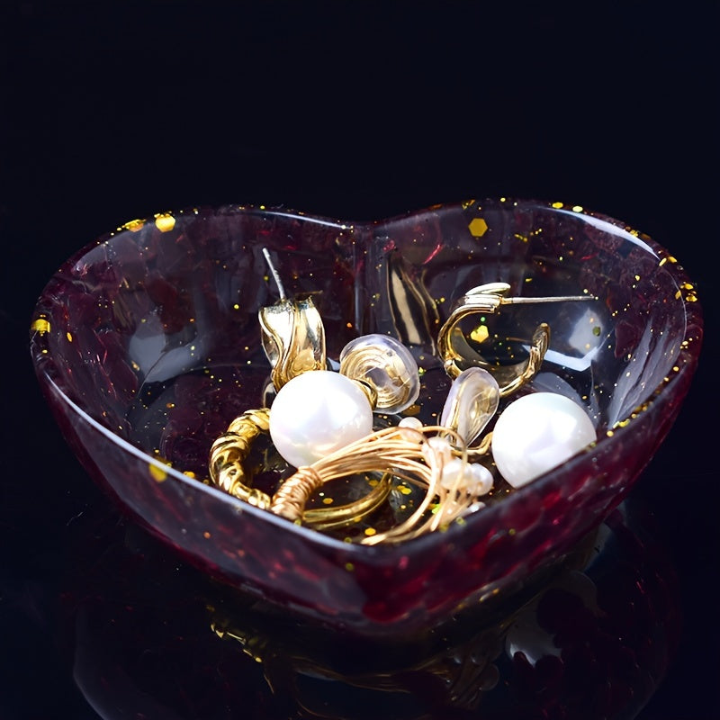 Chic Heart-Shaped Resin Jewelry Tray with Natural Gravel & Crystal Accents - Perfect for Earrings, Rings, and Home Decor - Ideal Gift for Christmas, Valentine's, Mother's Day, Beauty Table, Anti-magnetic