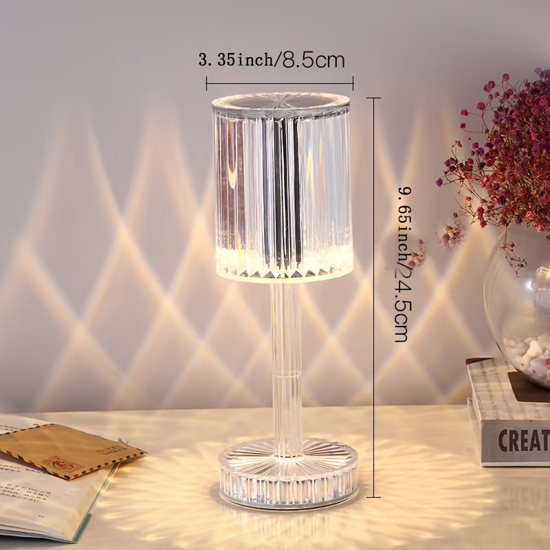 Touch-Activated Crystal LED Night Light: USB Rechargeable, Dimmable Bedroom Lamp with Adjustable Gooseneck & Chic Design