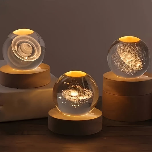 3D Crystal Ball Night Light, USB Powered Space Galaxy Saturn Lamp with 7 Color Changing, Adjustable Polished Metal Finish, Toggle Control, Countertop Tabletop Decor for Various Room Types - Perfect Gift for Parties, Bars, Fes