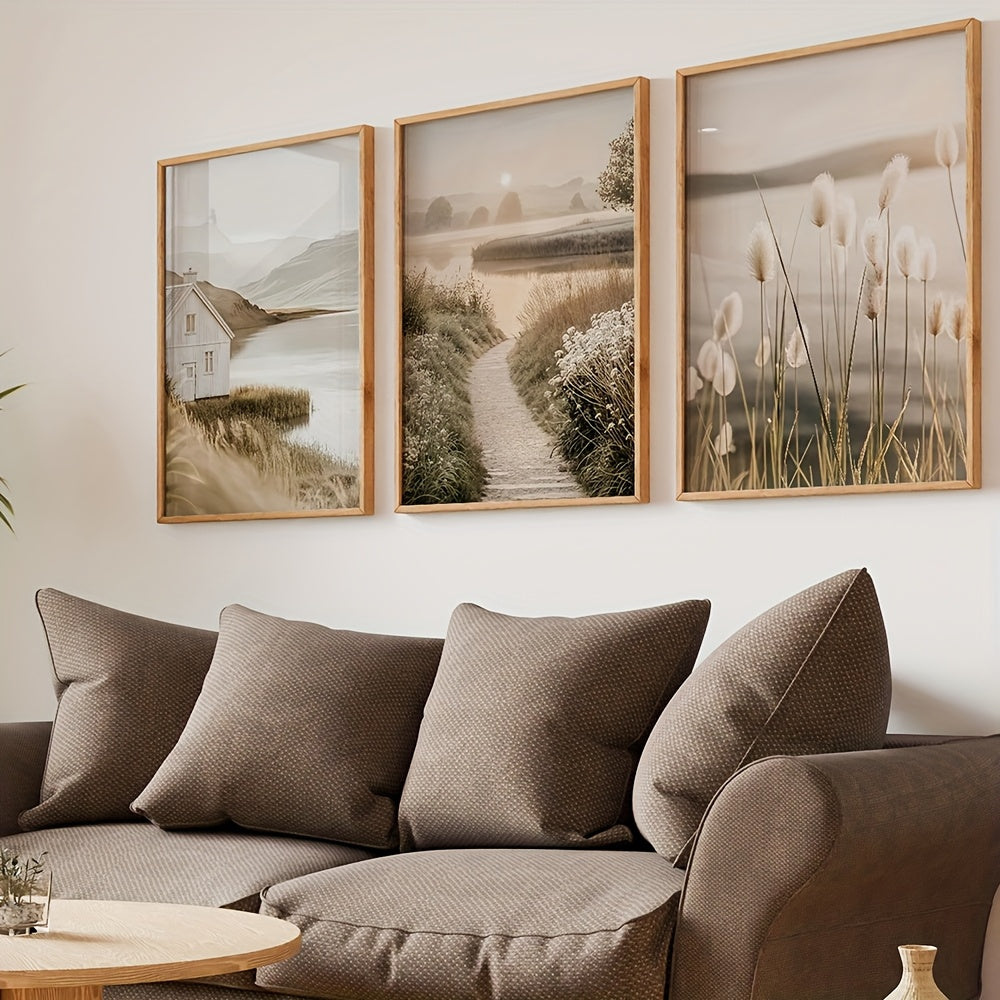 6/3pcs Beige Canvas Painting Panas Grass Poster Hay Wall Art Flames Leaf Wall Art Fan Leaf Print Plant Specimen Art Print Nordic Wall Poster Home Decor Frameless