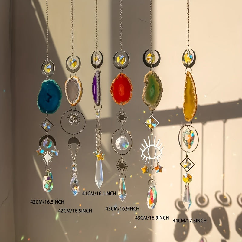 6pcs Crystal Suncatcher, Sun Catcher for Indoor Window Hanging with Crystal, Prism and Agate Slices, Light Catcher for Indoor and Outdoor Home Garden Wedding Decoration