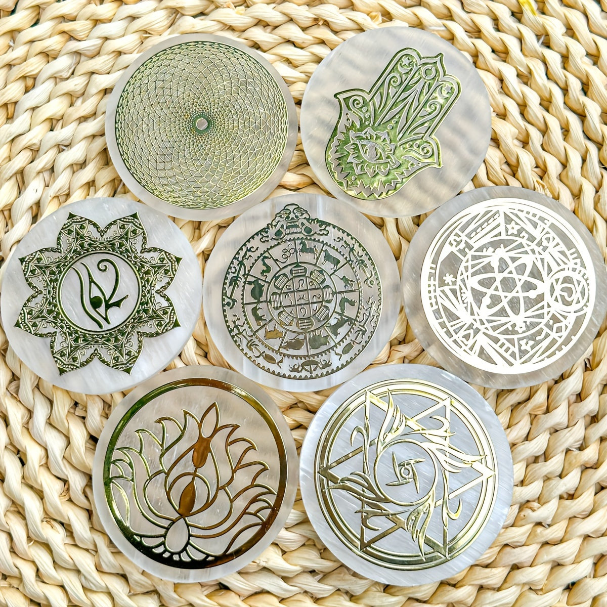 1pc Natural Selenite Slice, Irregular Crystal Stone Mixed Style Boho Star Moon Tree Flower Golden Tray Jewelry Accessories Art Craft Desktop Ornaments