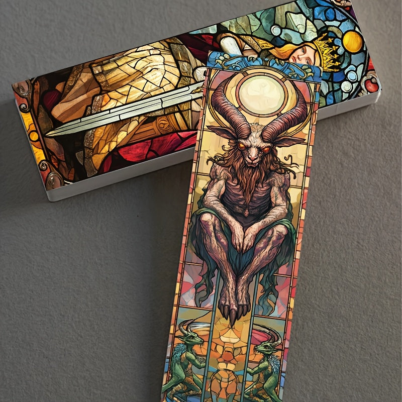 30pcs YWWBLD Artistic Tarot Card Bookmarks - Vibrant Stained Glass-Style Illustrations, Multi-Functional Paper DIY Message Cards with Unique Characters for Reading & Crafting