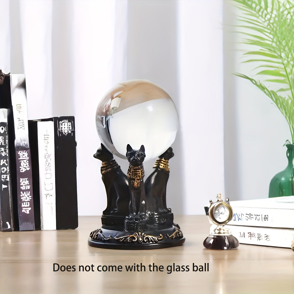 Egyptian Goddess Bastet Cat Statue with Crystal Ball Stand - Collectible Resin Figurine for Living Room, Indoor Use, No Electricity Required, Home Decor Desk Ornament, Gift for Cat Lovers (Ball Not Included)