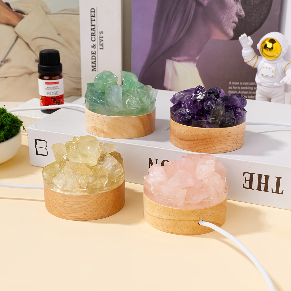 1pc Natural Crystal Raw Stone Diffuser Stone USB Interface Night Light for Bedroom Bedside Ambiance Decorative Light Cozy Mother's Day Anniversary Gift