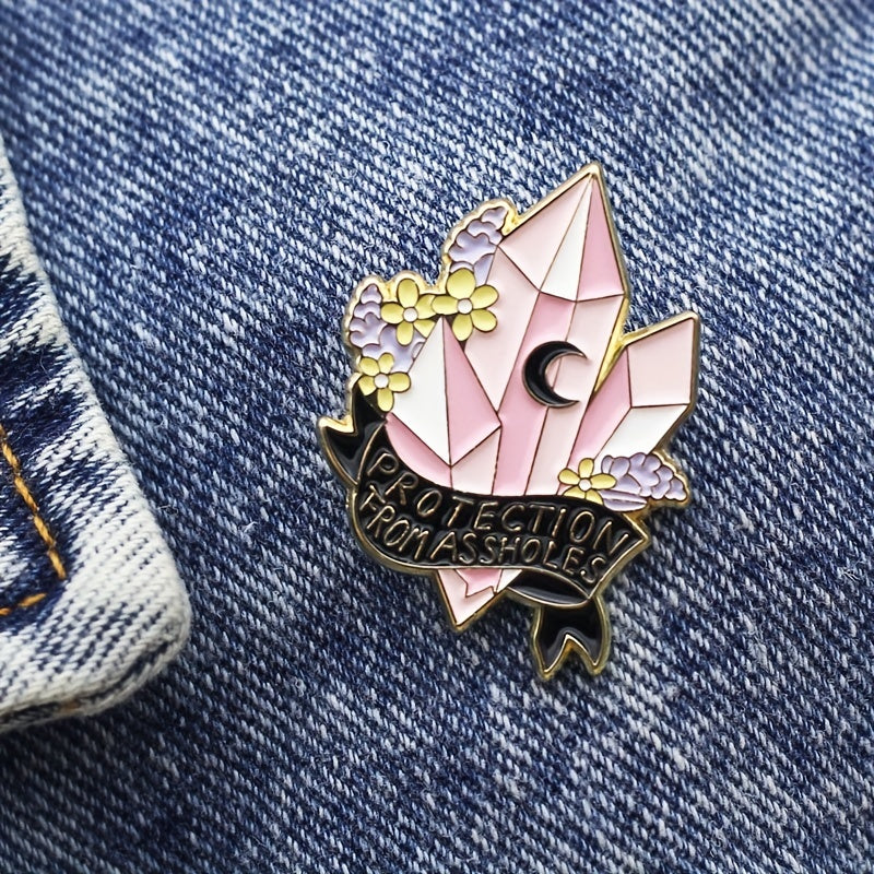 YUN JIE YAN Chic Crystal-Inspired Metal Badge with "Protection from Assholes" Motif - Stylish Alloy Brooch for Backpacks, Hats, Bags - Perfect Gift for Friends & Fans