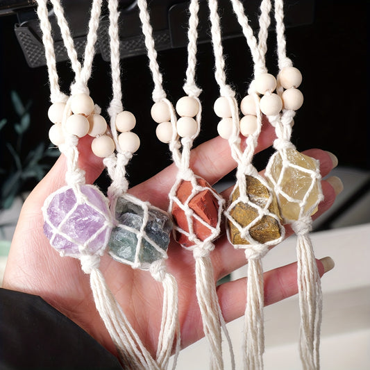 1pc Handmade Natural Crystal Rough Stone Car Pendant - Unique Irregular Shape Home Decoration, No Power Supply, No Feathers, Suitable for All Occasions