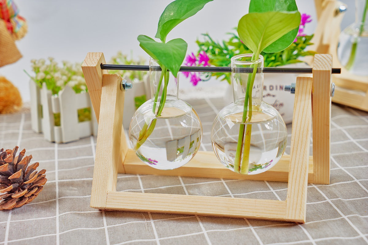 1pc Clear Glass Tabletop Planter Propagation Station in Wooden Rack Terrarium for Plants, Hydroponic Plant Vases for Office Home Decor Room Decoration
