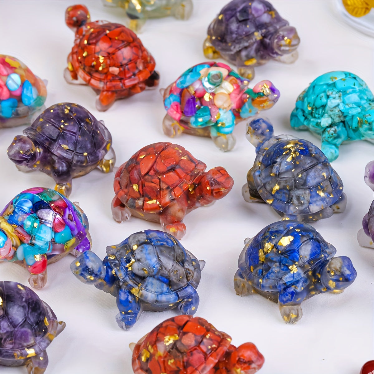 1pc, Natural Crystal Gravel Stone Resin Wrapped Small Turtle - Desktop Decoration Home Decoration, Chakra Meditation Gifts