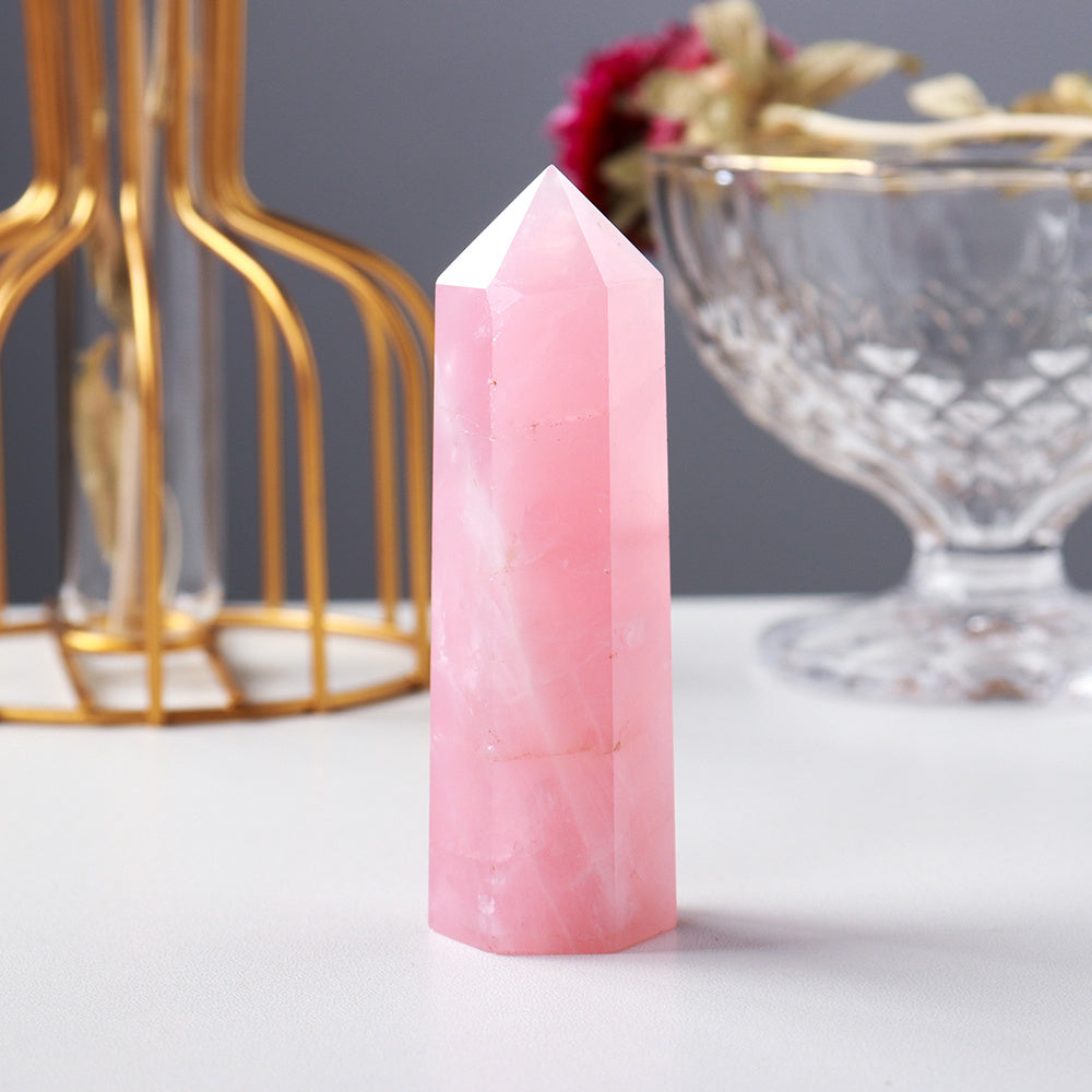 Enchanting Pink Rose Quartz Crystal Tower - Hexagonal Prism Magic Wand, Perfect for Home & Holiday Decor