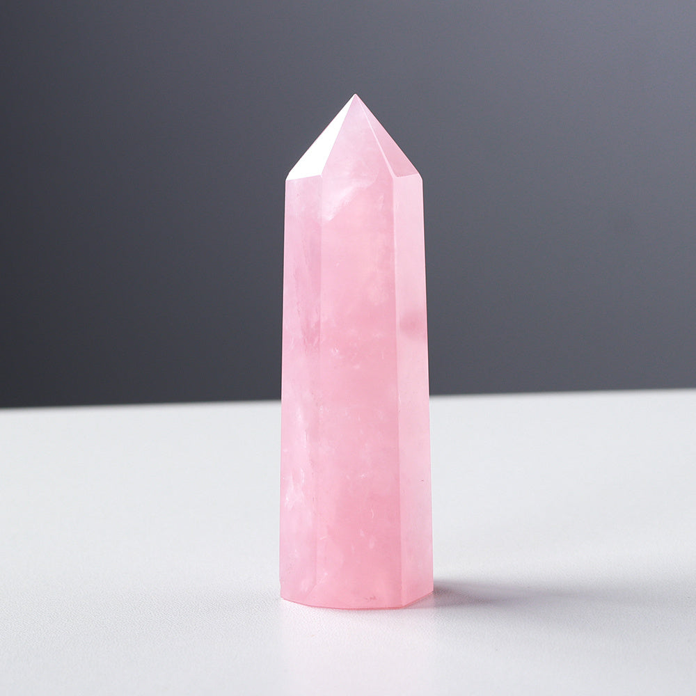 Enchanting Pink Rose Quartz Crystal Tower - Hexagonal Prism Magic Wand, Perfect for Home & Holiday Decor