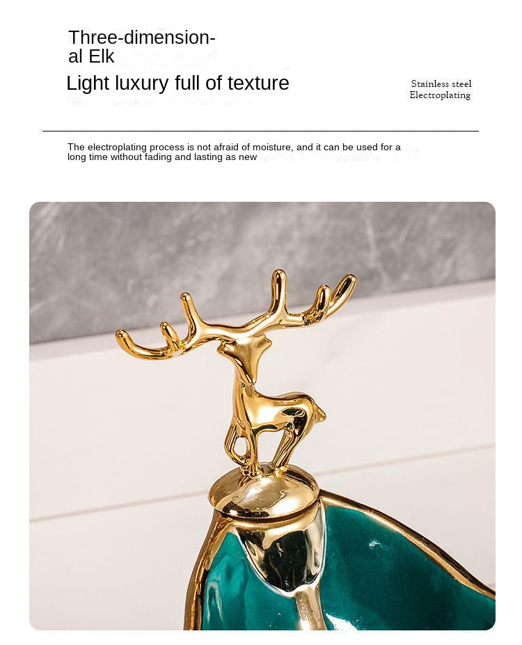 1pc Leaf Shaped Soap Box With Deer Decoration, Self-draining Soap Dish, Soap Holder For Bathroom & Kitchen, Home Decor, Bathroom Essential