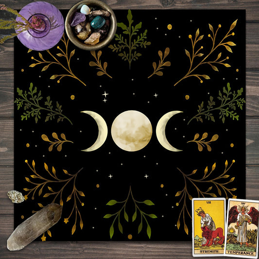 1pc, Olive Leaf Triple Moon Tarot Tablecloth - Wicca Altar Cloth for Spread and Core Home Decor, Party Supplies, and Room Decor