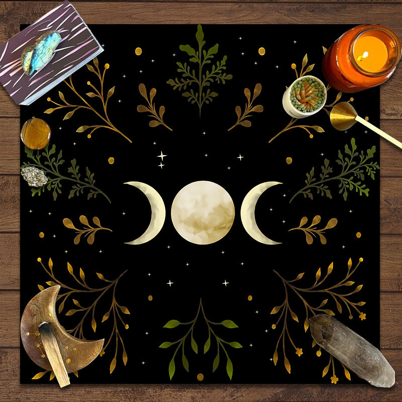1pc, Olive Leaf Triple Moon Tarot Tablecloth - Wicca Altar Cloth for Spread and Core Home Decor, Party Supplies, and Room Decor