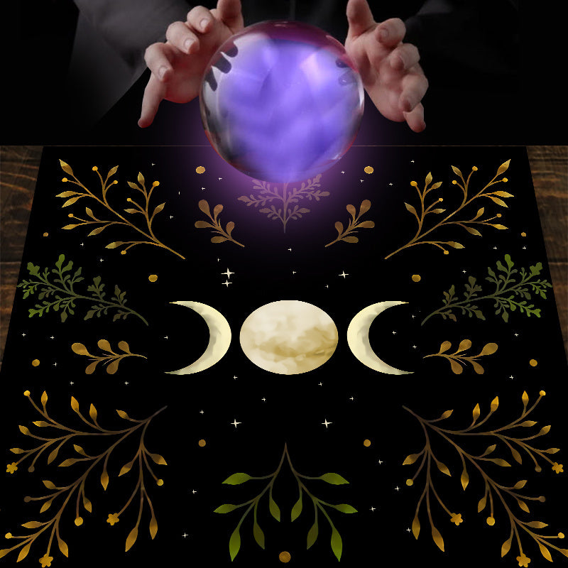 1pc, Olive Leaf Triple Moon Tarot Tablecloth - Wicca Altar Cloth for Spread and Core Home Decor, Party Supplies, and Room Decor