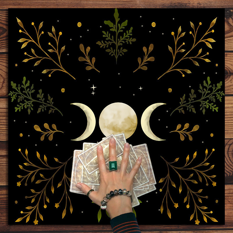 1pc, Olive Leaf Triple Moon Tarot Tablecloth - Wicca Altar Cloth for Spread and Core Home Decor, Party Supplies, and Room Decor