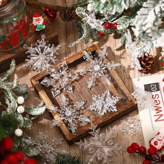 20/30pcs Christmas Snowflake Decoration, Clear Plastic Crystal Ornaments, DIY Decorations For Christmas Tree, Family Room Decoration, Winter Party Pendant Decoration, Window Decoration Pendant, Holiday Party Wedding Decoratio