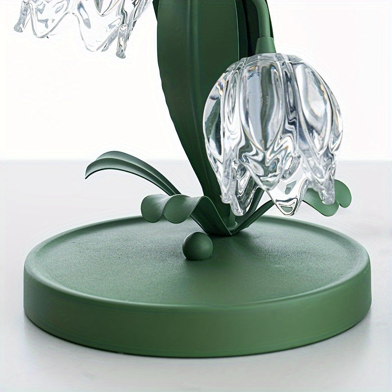 Elegant Crystal Orchid Table Lamp – Art Deco Glass Flower Design with Frosted Metal Finish, USB-Powered Ambient Light for Bedroom, Living Room, or Study Decor, Table Lamp for Bedroom