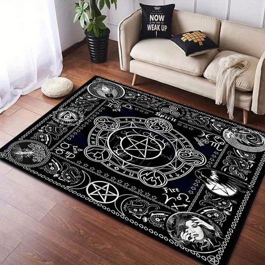 1pc 800g/m2 Crystal Velvet 3D Deaths Head Moth Witch Printed Rug Witchcraft Goth Pentacle Carpets For Living Room Bedroom Sofa, Porch Kitchen Bathroom Area Rug, Room Decoration