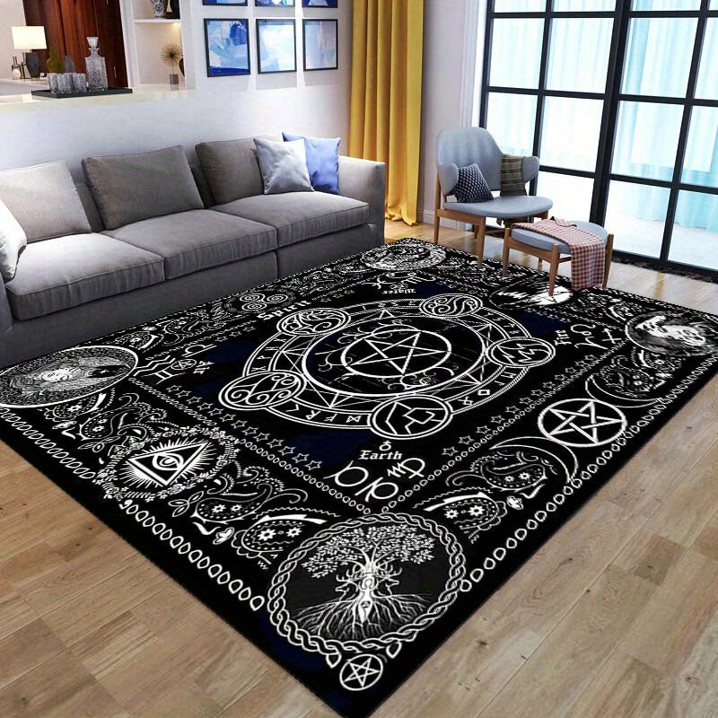 1pc 800g/m2 Crystal Velvet 3D Deaths Head Moth Witch Printed Rug Witchcraft Goth Pentacle Carpets For Living Room Bedroom Sofa, Porch Kitchen Bathroom Area Rug, Room Decoration