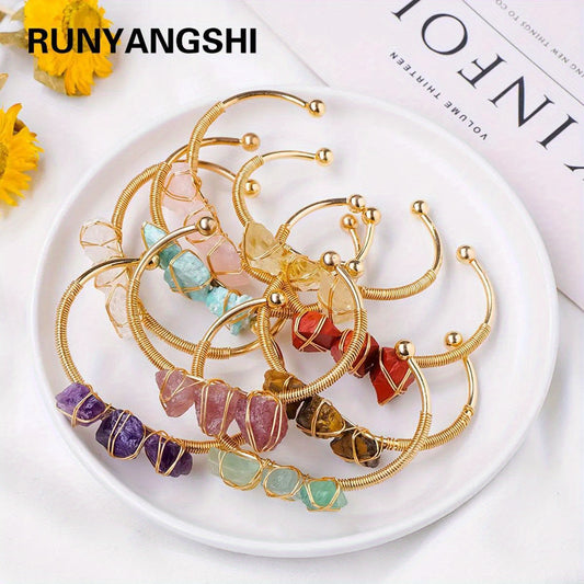 Runyangshi Natural Crystal Bracelet - Raw Stone for Women, Protection & Meditation, Perfect for Yoga, Reiki, Chakras - Versatile for All Seasons, 1pc, Bracelet