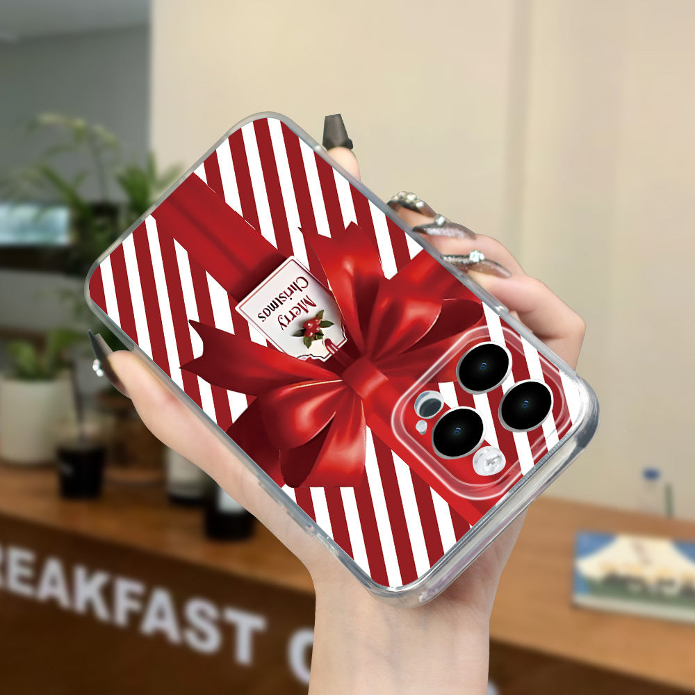 Christmas Bow Gift Box Simple Print Mobile Phone Case, Mobile Phone Case Suitable for iPhone 16/15/14/13/12/11/X/XR/XS/8/7/SE Mini Plus Pro Max Series Crystal Transparent Full Protection Mobile Phone Case