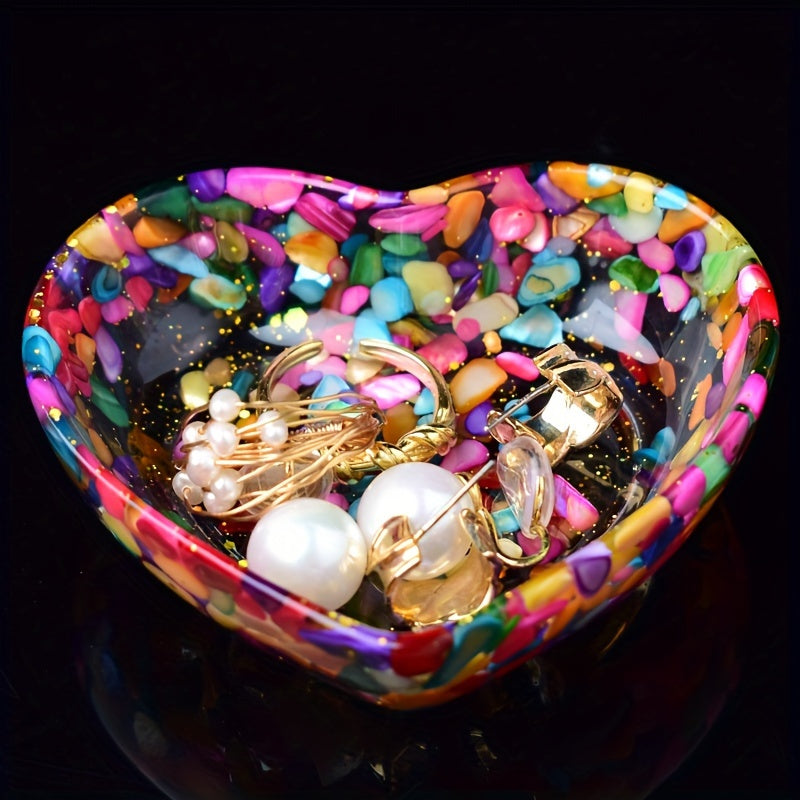 Chic Heart-Shaped Resin Jewelry Tray with Natural Gravel & Crystal Accents - Perfect for Earrings, Rings, and Home Decor - Ideal Gift for Christmas, Valentine's, Mother's Day, Beauty Table, Anti-magnetic