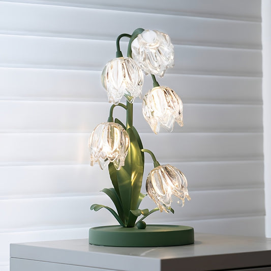 Elegant Crystal Orchid Table Lamp – Art Deco Glass Flower Design with Frosted Metal Finish, USB-Powered Ambient Light for Bedroom, Living Room, or Study Decor, Table Lamp for Bedroom